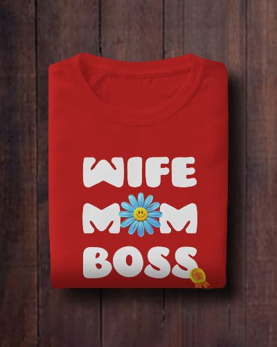 WIFE MOM BOSS | Round Neck Half Sleeve Oversized Classic T-Shirt | Boyfriend T-shirt
