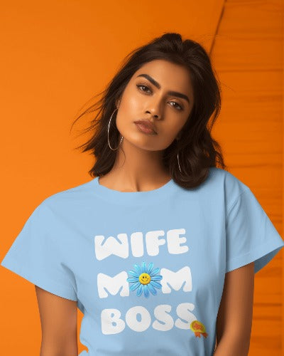 WIFE MOM BOSS | Round Neck Half Sleeve Oversized Classic T-Shirt | Boyfriend T-shirt